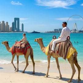 Dubaj: przejażdżka na wielbłądzie z przewodnikiem po plaży JBR z widokiem na panoramę