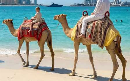 Dubaj: przejażdżka na wielbłądzie z przewodnikiem po plaży JBR z widokiem na panoramę