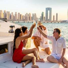 Dubaj: Luksusowa wycieczka jachtem o zachodzie słońca z przekąskami i napojami