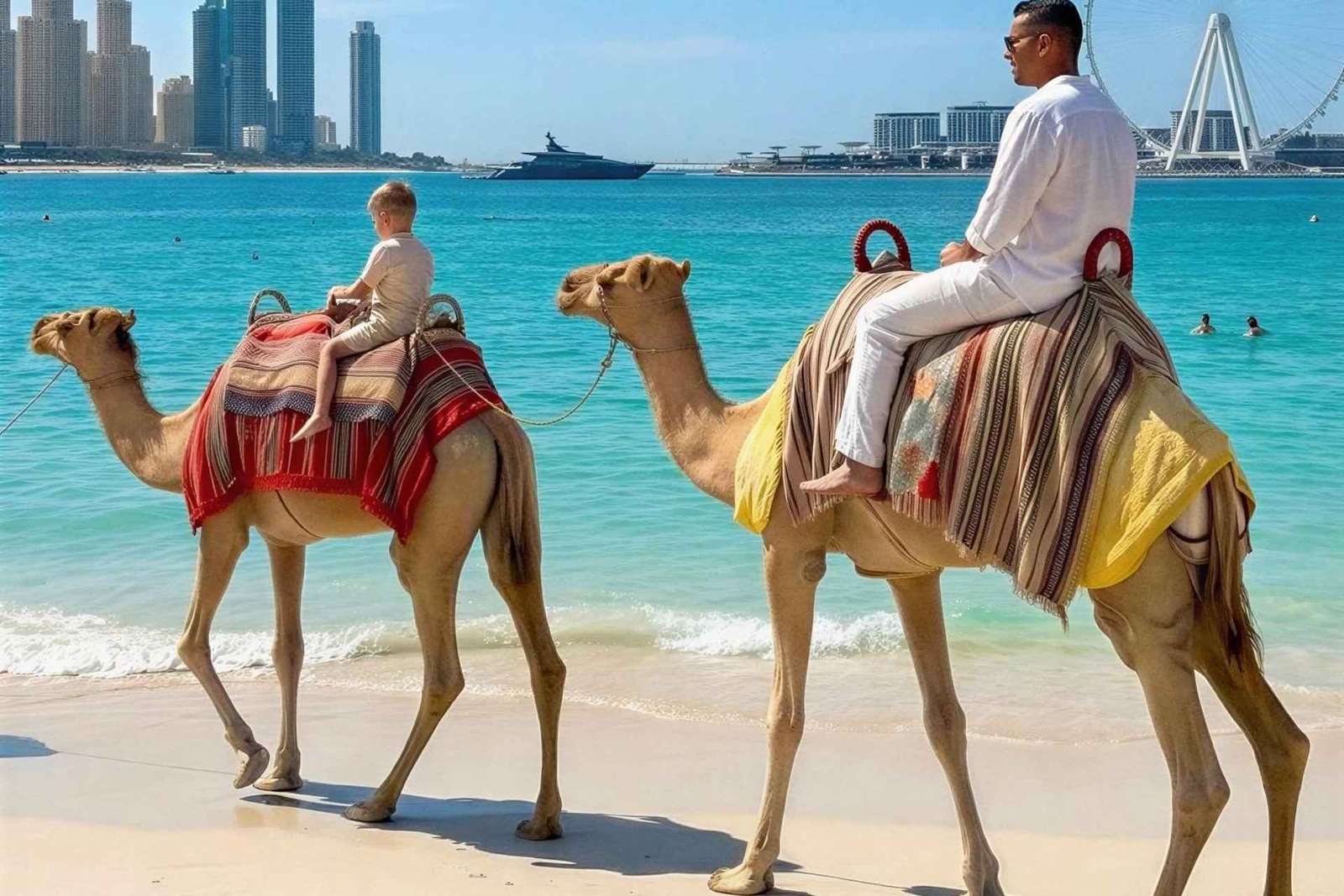 Dubaj: przejażdżka na wielbłądzie z przewodnikiem po plaży JBR z widokiem na panoramę